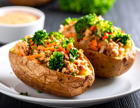 Image of Meaty Stuffed Potatoes recipe on a plate