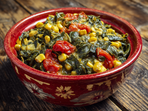 Image of Spinach, Tomatoes, and Corn recipe in a bowl