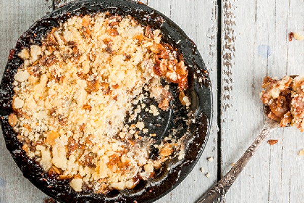 Peach Apple Crisp in a baking dish