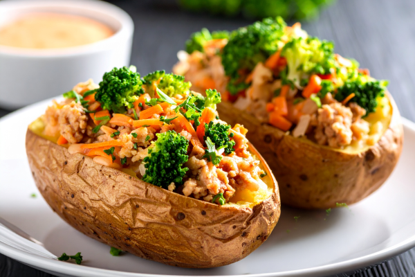 Image of Meaty Stuffed Potatoes recipe on a plate