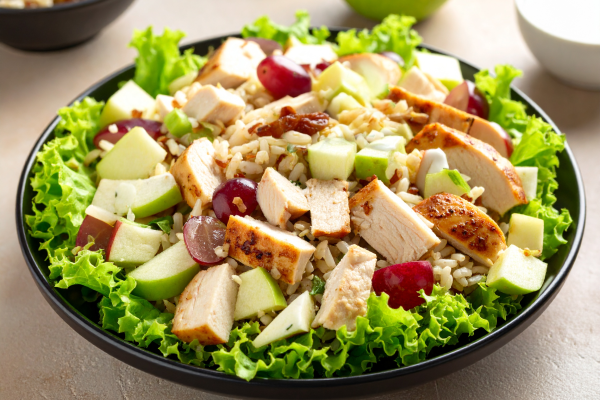 Image of Chicken, Rice and Fruit Salad recipe on a plate