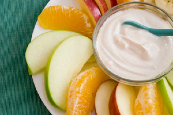 bowl of Fresh Fruit with Cinnamon Yogurt Dip