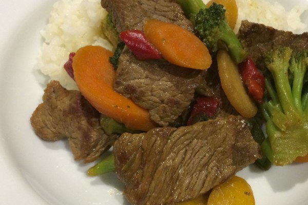 Stir Fry Vegetables and Beef on a plate