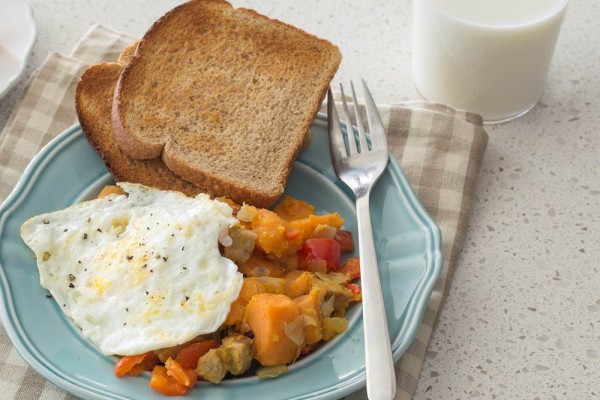 Sweet Potato Hash with Egg on a plate
