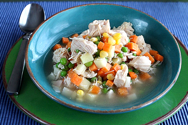 Vegetable Soup with Chicken in a bowl