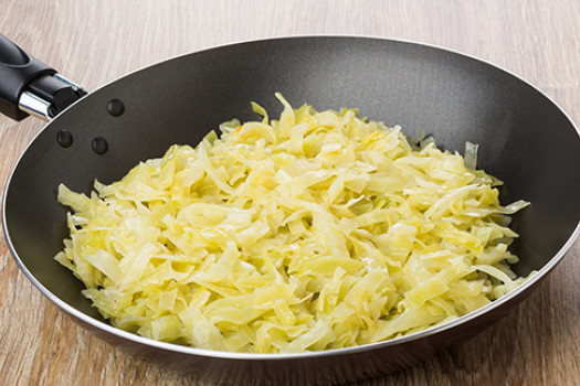 Panned Cabbage in a frying pan