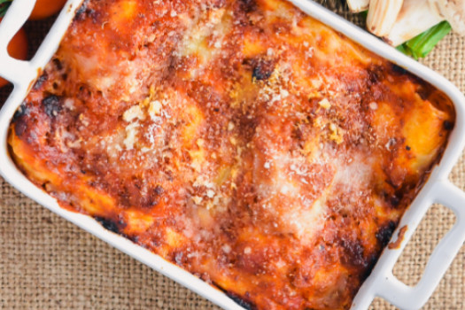 Short Cut Lasagna in a baking dish