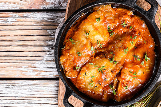 Spanish Baked Fish in a roasting pan