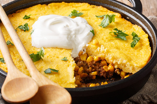 Stovetop Tamale Pie in a skillet