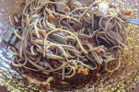 Summer Vegetable Spaghetti on a plate