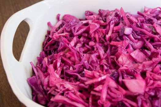 Sweet and Sour Cabbage in a serving bowl