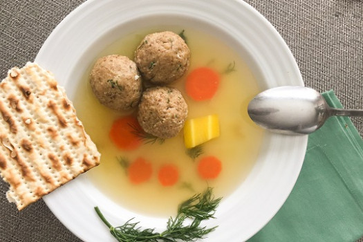 Vegetarian Matzo Ball Soup in a bowl