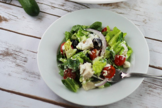 Greek Salad with Chicken in a bowl