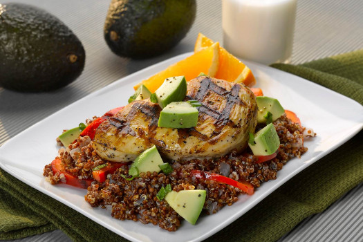 Grilled Chicken and Avocado Quinoa Pilaf on a plate