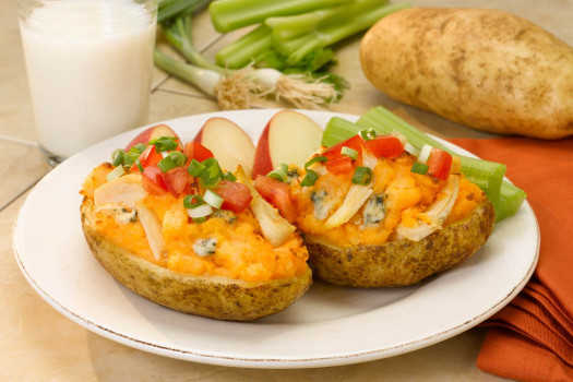 Potato Skins with Buffalo Chicken on a plate
