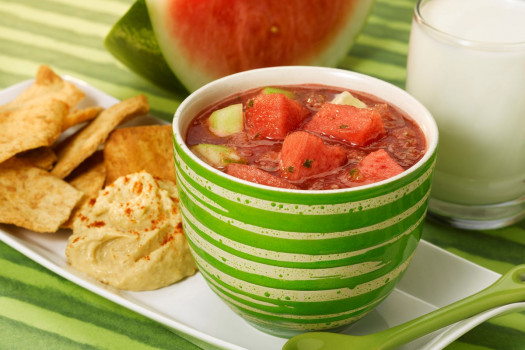 Watermelon Gazpacho in a bowl