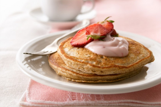 Whole Grain Strawberry Pancakes on a plate