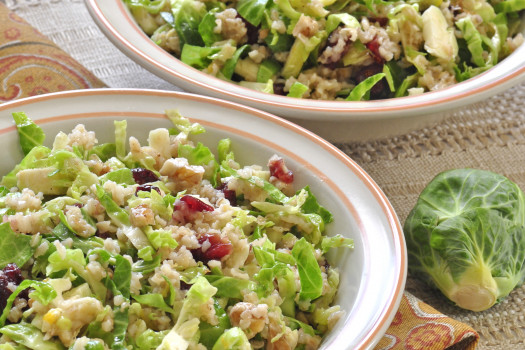 Brussels sprouts, cranberry, and bulgur salad in bowls