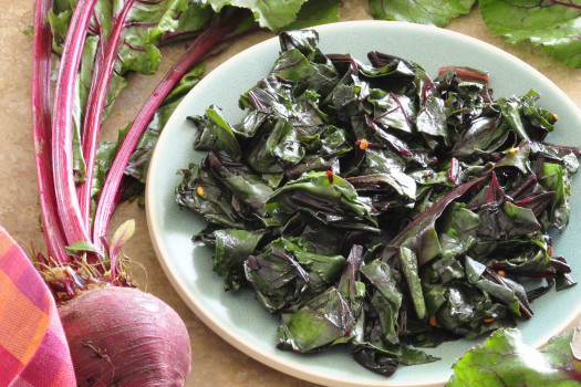 sauteed beet breens in a bowl