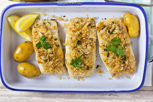 Oven Fried Fish in a dish