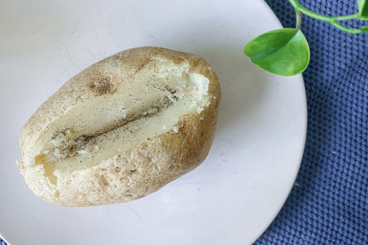 Microwave Baked Potato on a plate