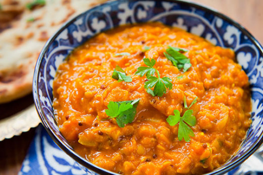 Masur Dal (Red Lentils with Onion) in a bowl