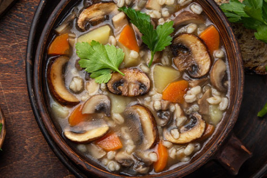 Mushroom Barley Soup in a pot