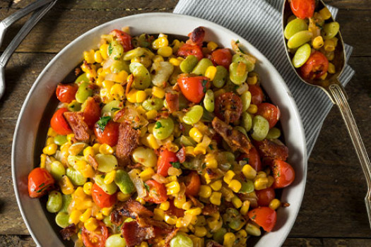 Savory and Spicy Ground Beef & Succotash in a bowl