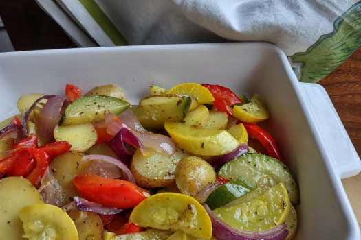 Seasoned Roasted Vegetables in a serving dish