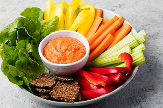 Vegetable Medley with Salsa Dip in a bowl