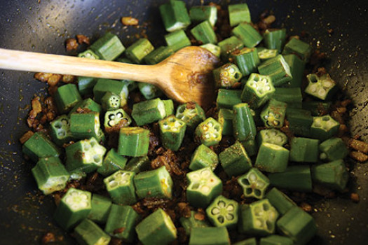 Lite Fried Okra being cooked