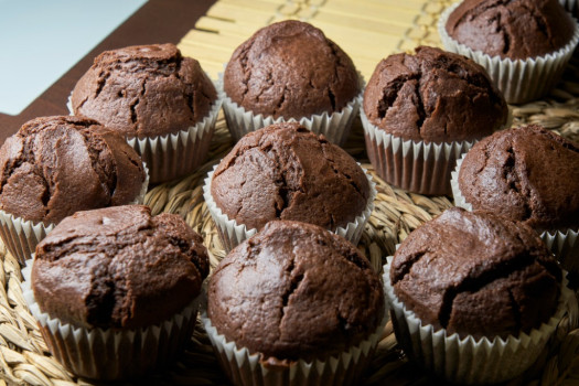 Pumpkin Chocolate Muffins on a countertop