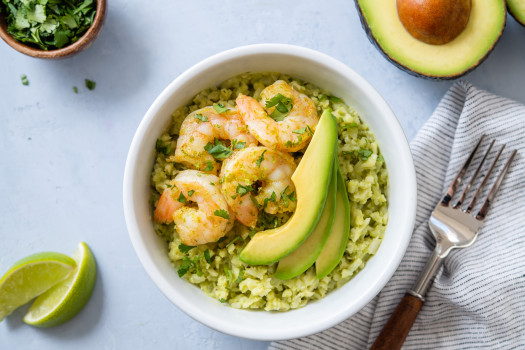 Cumin Lime Shrimp over Creamy Cauliflower Risotto