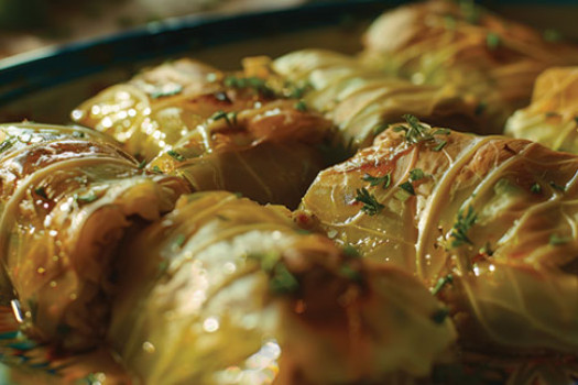 image of turkey stuffed cabbage on a serving tray