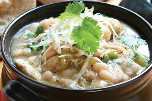 image of white chicken chili in a bowl