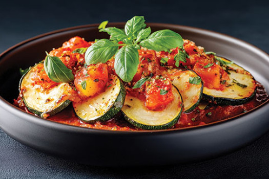 image of zesty skillet zucchini in a serving dish