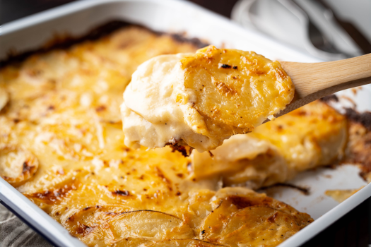 Image of Au Gratin Potatoes Recipe in a casserole dish.