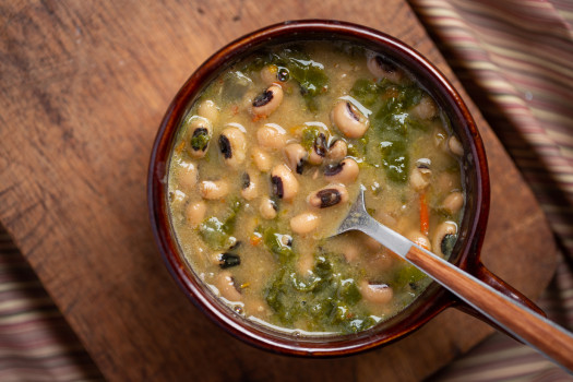 Image of Black Eyed Pea and Collard Greens Soup Recipe in a bowl.