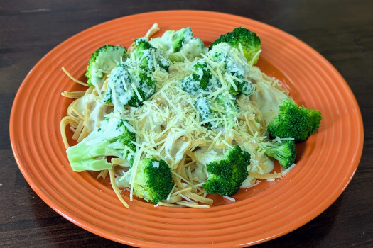 Image of Broccoli Alfredo recipe on a plate.