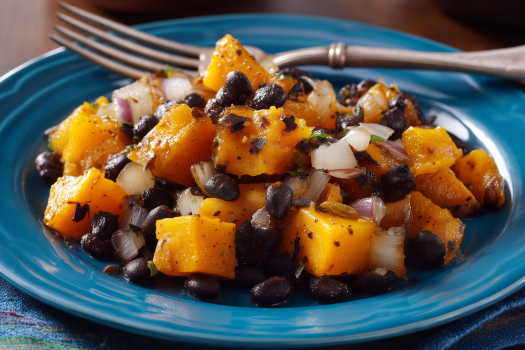 Image of Butternut Squash with Black Beans recipe on a plate.
