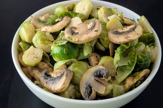 Image of Brussels Sprouts with Mushroom Sauce in a bowl