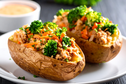 Image of Meaty Stuffed Potatoes recipe on a plate