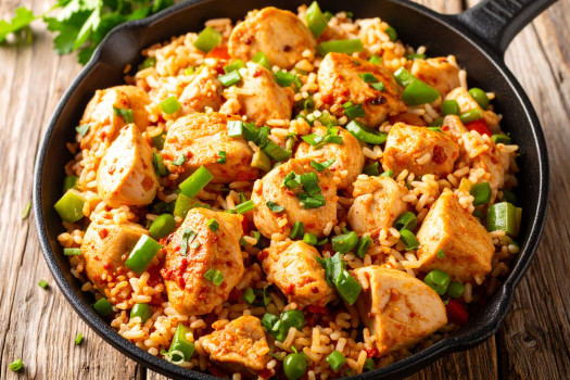 Image of Chicken and Spanish Rice recipe in a skillet