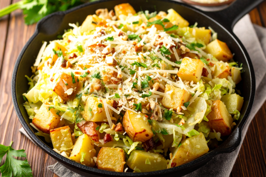 Image of Stove Top Potato and Cabbage Casserole Recipe in a skillet