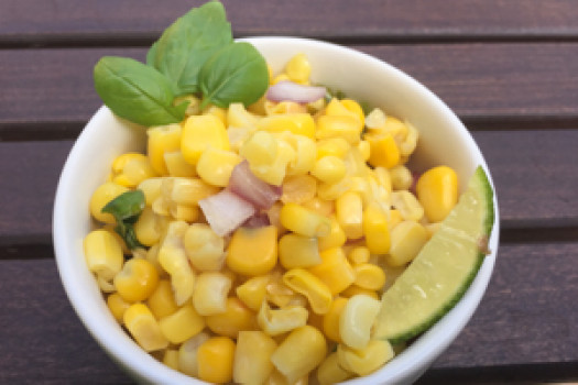 bowl of Corn Salad with Fresh Basil and Lemon