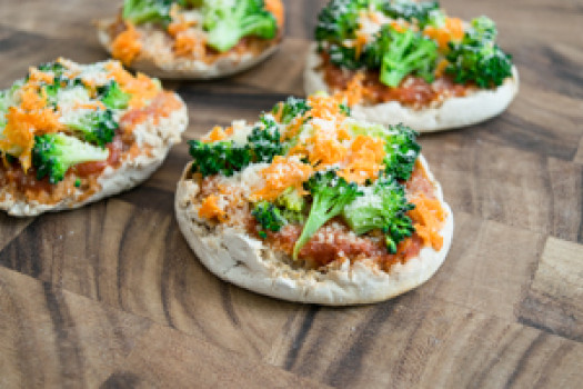 several English Muffin Veggie Pizzas