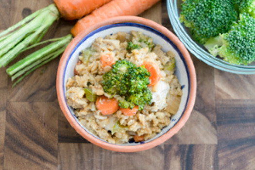 image of bowl of fried rice with chicken and vegetables