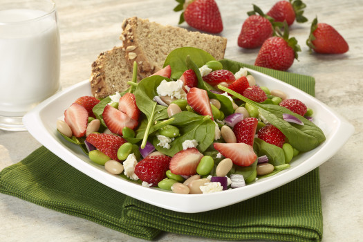 Strawberries, White Bean, and Edamame Salad on a plate