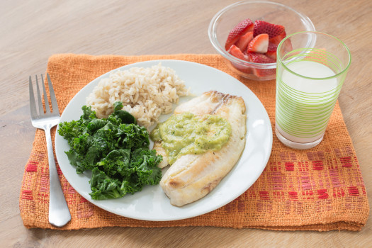 Pan Roasted Tilapia with Tomatillo Salsa on a plate