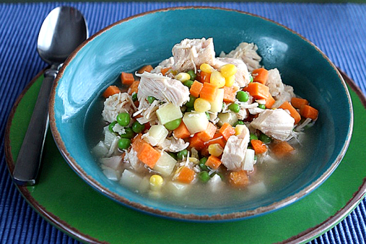 Vegetable Soup with Chicken in a bowl